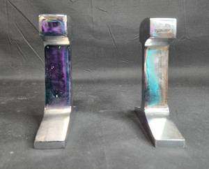 lot 67 image: Set of 2 Vintage Metal Bookends with Unique Color Patterns