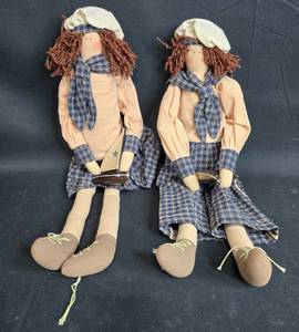 lot 75 image: Pair of Vintage Nautical-Themed Cloth Dolls with Sailboats