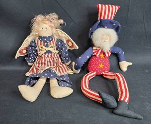 lot 82 image: Set of 2 Patriotic Americana Dolls - Uncle Sam and Star-Spangled Angel