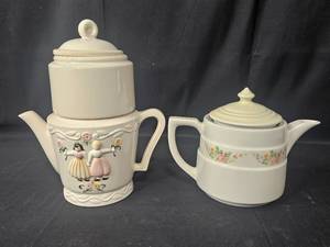 lot 106 image: Pair of Vintage Teapots with Floral Decorations