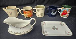 lot 108 image: Collection of 6 Decorative Mugs and Serving Platter