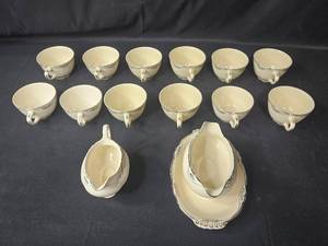 lot 109 image: Homer Laughlin Virginia Rose Set - 12 Cups, Creamer, and Gravy Boat