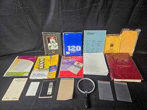 lot 113 image: Office Supplies Lot Including Notebooks, Laminating Sheets, and Sheet Protectors