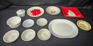 lot 116 image: Assorted Set of 12 Festive Holiday Dishes and Bowls