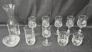 lot 122 image: Etched Glasses with Carafe and Bowl