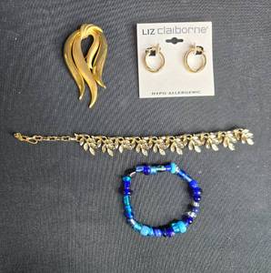 lot 137 image: Lot of Liz Claiborne Jewelry Items - Earrings, Brooch, Bracelet, Necklace