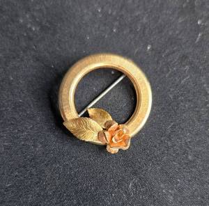 lot 154 image: Krementz Gold Plated Floral Brooch with Rose and Leaves