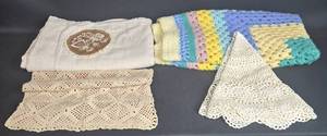 lot 159 image: Vintage Handcrafted Crochet Items Collection - Blanket, Doilies, and Towels