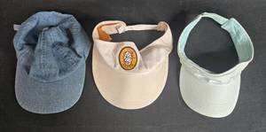 lot 160 image: Lot of Assorted Caps and Visors - Includes Denim, White Visor, and Black Cap
