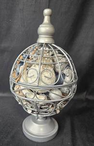 lot 136 image: Decorative Metal Orb with Assorted Natural Elements