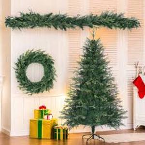 Pre-Lit Christmas Tree, Wreath & Garland Set, 3 Pieces-5.5 ft