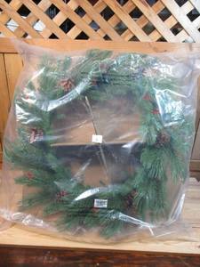 32 Wreath with Pine Cones and Red Berries - Artificial