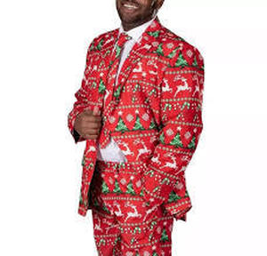 Dec 25th Mens Holiday Life Of The Party 3-Piece LED Light Up Suit Set-Red