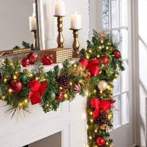 Members Mark Pre-Lit 9 Decorated Garland - RedGold