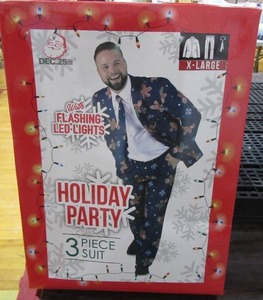 Dec 25th Mens Holiday Life Of The Party 3-Piece LED Light Up Suit Set-Blue-XL