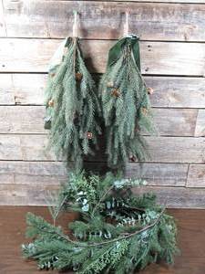 6 ft Faux Garland Eucalyptus and Pine & 2 27 Faux Spruce & Pine Wall Door Hangers