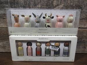 Set of 2 6 Count Wooden Figurines- Animals & People
