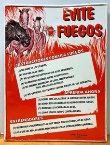 lot 168 image: Vintage TinMetal Mexican Advertising Sign wHorses EVITE FUEGOS
