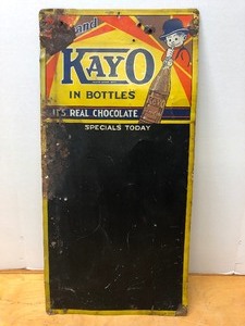 lot 170 image: Old Vintage KAYO Chocolate DrinkSoda Tin Chalkboard Advertising Sign
