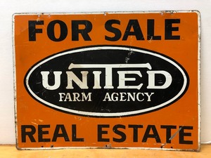 lot 171 image: Old Vintage Double Sided Metal UNITED FARM SERVICE For Sale Advertising Sign