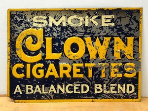 lot 172 image: Old Vintage 1930s era Embossed Tin CLOWN CIGARETTES Advertising Sign - (Paint is Flaking)