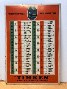 lot 175 image: Orig 1930s TIMKEN Roller Bearings Service Station Tin on Cardboard Advertisisng Sign