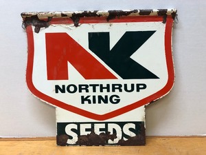 lot 176 image: Vintage Double Sided Metal NORTHRUP KING SEEDS Advertising Sign