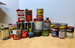lot 186 image: Large Lot of Vintage Oil Cans & Other Advertising 