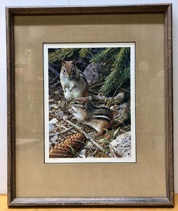 lot 202 image: Framed Signed Numbered Print wChipmunks
