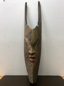 lot 287 image: LARGE & Impressive Carved & Decorated Wood Tribal Mask 
