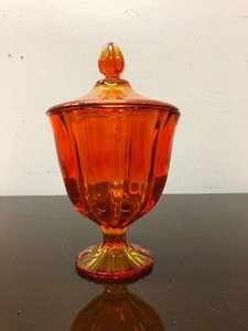 lot 277 image: Mid Century Flambe OrangeRed Glass Lidded Candy Jar