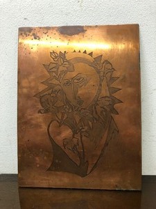 lot 280 image: Vintage Copper Print Plate wCubist Style Portrait