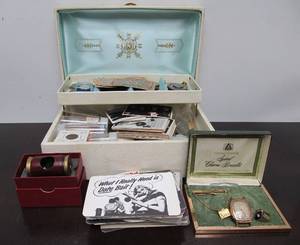 lot 68 image: Awesome Estate Lot Box of Old Coins,1930s Watch, 10K Gold Ring, Old Beatles Cards & Large Amount of Vintage 70s-80s Original Rock Concert Backstage Passes 