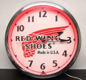 lot 34 image: Great looking Large RED WING SHOES Neon Lighted Advertising Clock