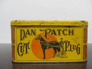 lot 38 image: Original Antique DAN PATCH Cut Plug Advertising Tobacco Tin