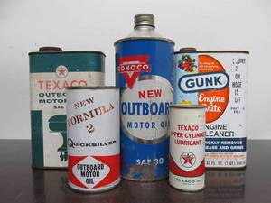 lot 44 image: Group of Vintage Outboard Oil Advertising Cans
