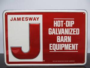 lot 48 image: NOS Embossed Metal JAMESWAY Farm Equipment Advertising Sign