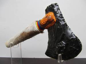lot 49 image: Excellent Native American Hand Axe wHand Carved Stone Axe Head 