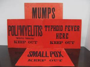 lot 50 image: 4 Original Antique Early 1900s Cardboard Disease Illness Quarantine KEEP OUT Warning Signs