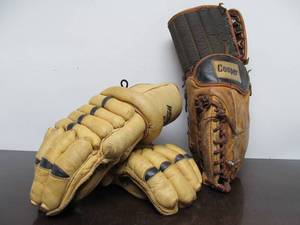 lot 55 image: Vintage Leather Hockey Equipment Gloves