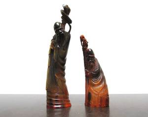 lot 105 image: Pair Of Vintage Horn Hand Carved Chinese Figurines