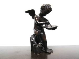 lot 106 image: Vintage Bronze Cherub Writing On A Tablet Sculpture 8
