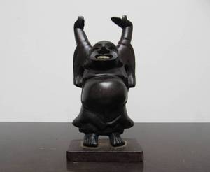 lot 108 image: Vintage Hand Carved Happy Smiling Buddha With Inlaid Teeth