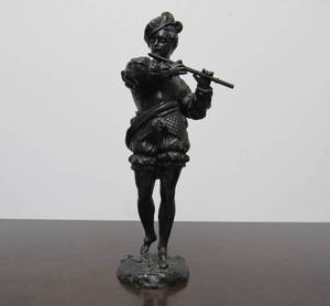 lot 120 image: Antique Figural Bronze Sculpture - Flute Player