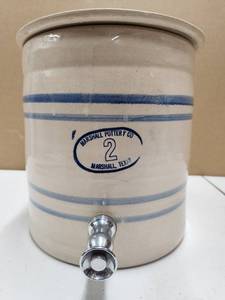 lot 79 image: MARSHALL POTTERY Stoneware 2 Gallon Water Cooler wLid