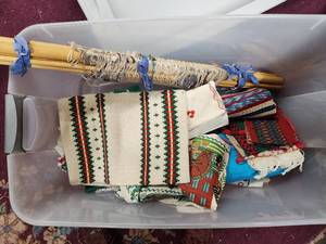 lot 89 image: Large Lot of Handmade Vintage Wool Textiles, Loom & Quilt