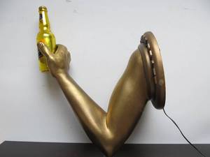 lot 2 image: Fantastic Vintage Miller Genuine Draft MGD Golden Arm Holding Beer Lighted Advertising Display 