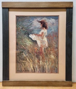 lot 293 image: Framed Impressionist Print of a Young Girl in the Wind by Kent Wallis