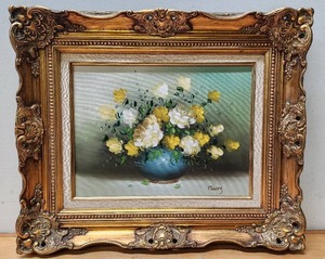lot 297 image: Ornately Framed Original Oi on Canvas Still Life Painting w Flowers - Signed Maury