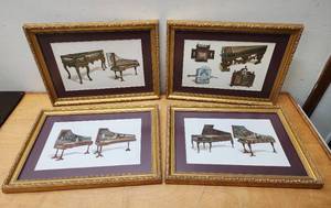 lot 298 image: Set of 4 Gold Framed Antique Piano Litho Artworks